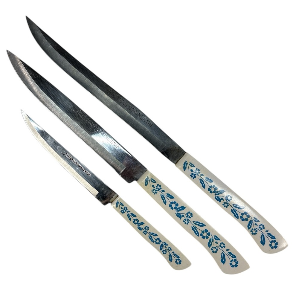 Vintage Cornflower Blue Japanese Serrated Surgical Steel Carving Utility Knives